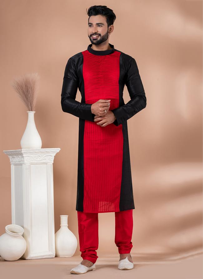 Banarasi Dhupion Silk Black Red Festival Wear Weaving Kurta Pajama